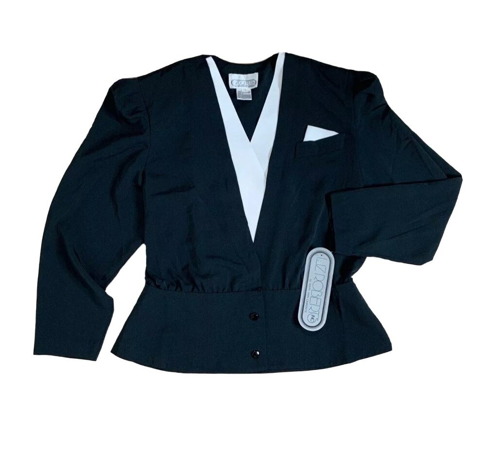 Liz roberts wrap front suit blazer black Sz 16 collared  long sleeve